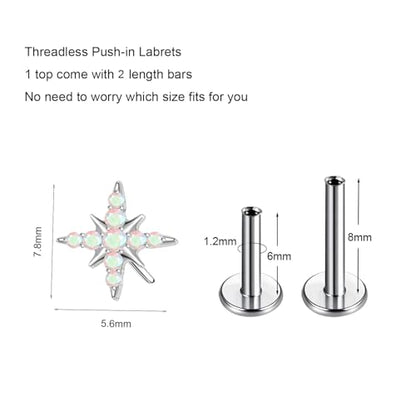 1pcs 16G 18G G23 Titanium Threadless Labret Studs Push-in Labret Lip Cluster Tragus Helix Conch Lobe Rook Cartilage Push Back Piercing Jewelry Earring - style: Style A-AB