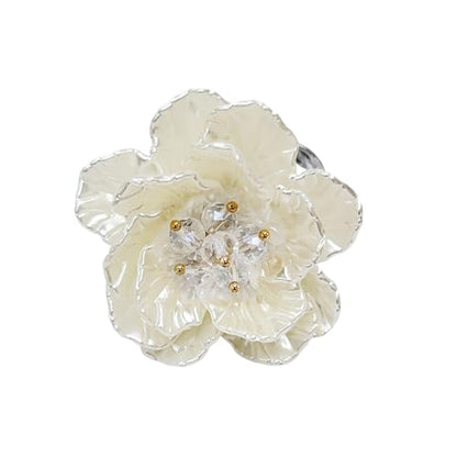 Dtja Large Blossom Flower Statement Ring for Women Silver Plated Colorful Resin Daisy Cherry Floral Adjustable Open Wrap Finger Rings Elegant Wedding Theme Party Jewelry - color: White