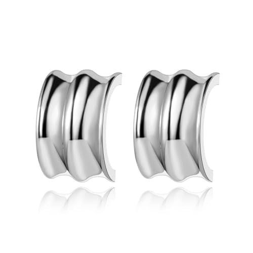 Women's Gold Plated Stainless Steel Triple Band Geometric C-Hoop Stud Earrings