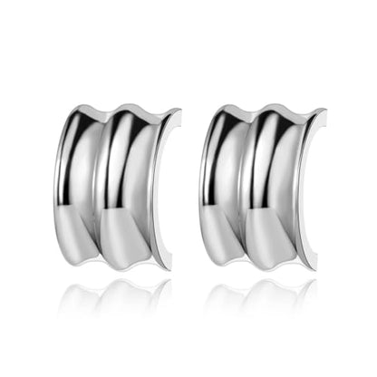 Women's Gold Plated Stainless Steel Triple Band Geometric C-Hoop Stud Earrings