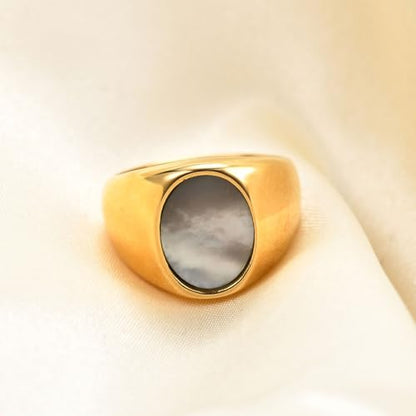MYNENEY Stainless Steel Round Shape Classical Simple Plain Wedding Engagement Statement Pinky Band Signet Rings for Men Women Size 4-15 - color: Gold+White