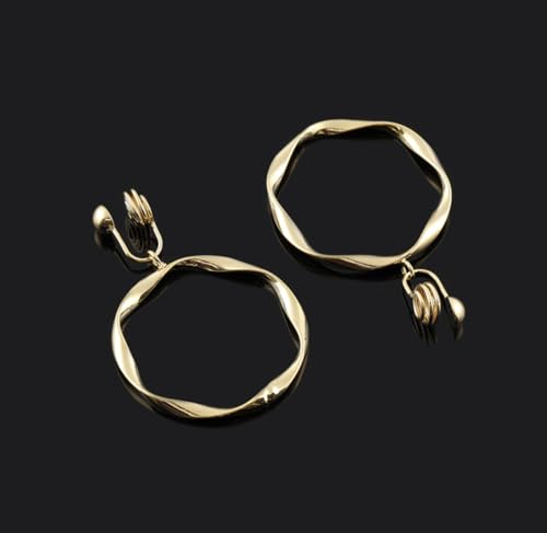 A Season Women Twisted Gold/Silver Round Clip On Hoop Earrings for Non Pierced Ears Hoops Earrings, Small/Medium/Large (Large Round Dangle)