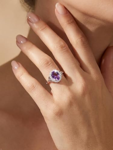 2-3 Carat Oval Engagement Ring 925 Silver Celtic Knot Birthstone Rings for Women Hypoallergenic Amehtyst/Aquamarine/Emerald/Ruby/Sapphire Cocktail Rings Jewelry Size 6-10 - color: B. Amethyst