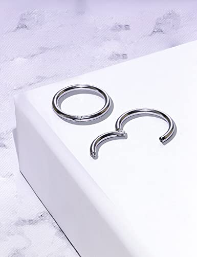 10PCS 16G Surgical Steel Hinged Clicker Segment Septum Lip Nipple Ring Hoop Cartilage Tragus Helix Sleeper Earrings Piercing Jewelry for Women Men 8mm 10mm 12mm 14mm 16mm - color: silver-tone