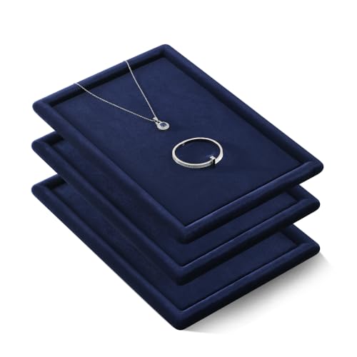 Velvet Jewelry Display Tray for Ring Earrings Necklace Bracelet Flat Tray - color: Blue, size: 12.99 × 9.06 in