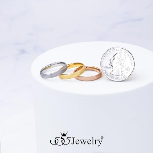 555Jewelry 4mm Sandblast Stainless Steel CZ Wedding Band Ring for Women & Men - color: Silver Style 2