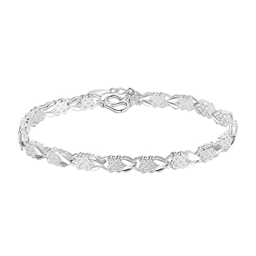 925 Sterling Silver Plated Heart Charm Bracelet for Women - Dainty Chain Love Gift Idea - style: Style12