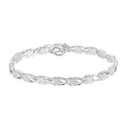 925 Sterling Silver Plated Heart Charm Bracelet for Women - Dainty Chain Love Gift Idea - style: Style12