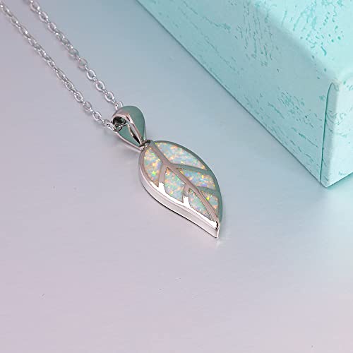 CiNily Opal Leaf/Flower Pendant Necklace for Women Silver Plated Jewelry Gift - color: white