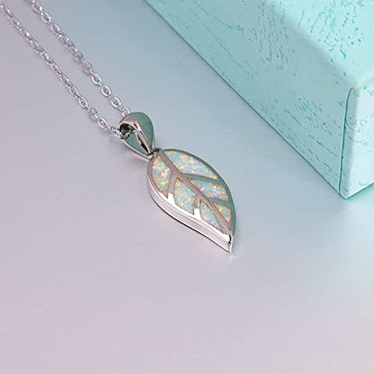 CiNily Opal Leaf/Flower Pendant Necklace for Women Silver Plated Jewelry Gift - color: white