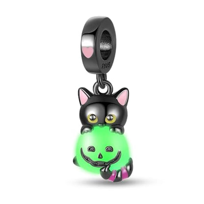 925 Sterling Silver Charms for Bracelets Necklaces Dangle Pendant With 5A Cubic Zirconias Bead Charm for Women DIY Jewelry - style: Glow-in-the-dark kitten