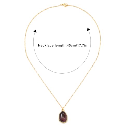 Stone Pendant Necklaces Gemstone Dangle Necklace 18K Gold Plated Teardrop Pendant Necklace for Women - color: Purple Gold