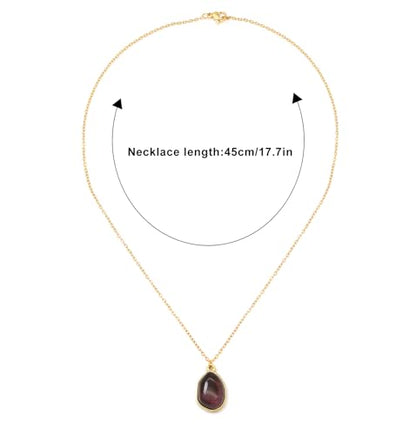Stone Pendant Necklaces Gemstone Dangle Necklace 18K Gold Plated Teardrop Pendant Necklace for Women - color: Purple Gold