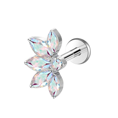 1pcs 16G 18G G23 Titanium Threadless Labret Studs Push-in Labret Lip Cluster Tragus Helix Conch Lobe Rook Cartilage Push Back Piercing Jewelry Earring - style: 5 eye-AB