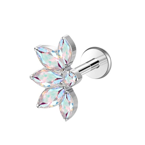 1pcs 16G 18G G23 Titanium Threadless Labret Studs Push-in Labret Lip Cluster Tragus Helix Conch Lobe Rook Cartilage Push Back Piercing Jewelry Earring - style: 5 eye-AB