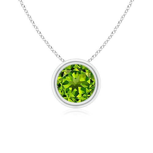 Angara Natural Peridot Solitaire Pendant for Women | Bezel-Set Round Peridot Solitaire Pendant in 14K Solid Gold/Silver/Platinum With 18" Chain | August Birthday, Anniversary, Gemstone Jewelry Gift