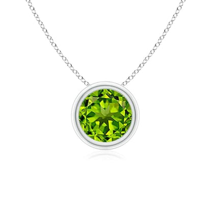 Angara Natural Peridot Solitaire Pendant for Women | Bezel-Set Round Peridot Solitaire Pendant in 14K Solid Gold/Silver/Platinum With 18" Chain | August Birthday, Anniversary, Gemstone Jewelry Gift