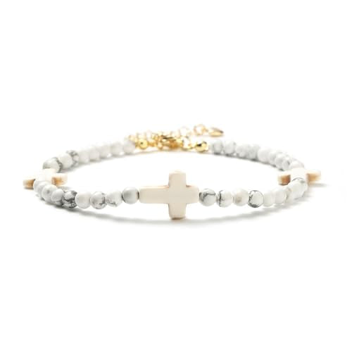 Starain Stone Beaded Anklets for Women Handmade Beach Turquoise Beads Ankle Bracelet Trendy Boho Cross Bead Anklet Jewelry 8 inch Adjustable - color: B