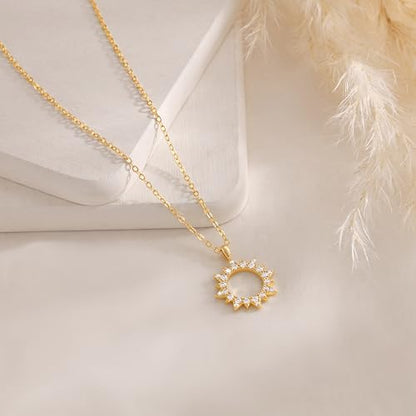 CHESKY Layered Necklaces for Women Trendy, Dainty 14k Gold Plated Pendant Necklace Layering Necklace for Women Non Tarnish Hypoallergenic Sun Gold Necklace Stack Gold Jewelry for Women Gifts - style: Sun-CZ