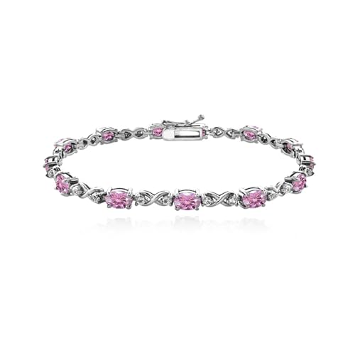 Oval Light Rose 925 Silver Link Tennis Bracelet Made with European Crystals Women Jewelry Simple Wrist Jewelry for Women Casual Trendy Ladies Accessory Everyday Dainty Bangle Minimalist Delicate