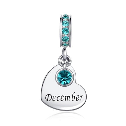 NARTGO January-December Birthstone Birthday Charm Heart Dangle Beads Jewelry Gift for Women Compatible with Pandora Bracelets & Necklaces - style: December Birthstone
