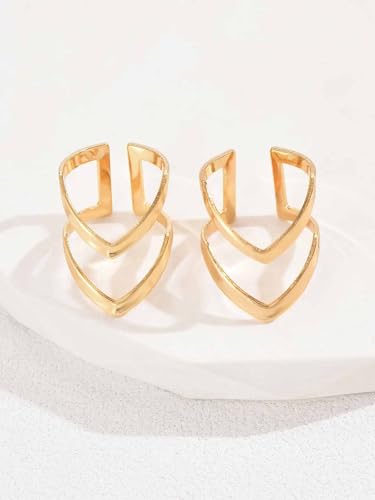 Fashion 18 K Gold Plated Stainless Steel Double Chevron V Shape Knuckle Ring for Women, High Polished - color: Gold