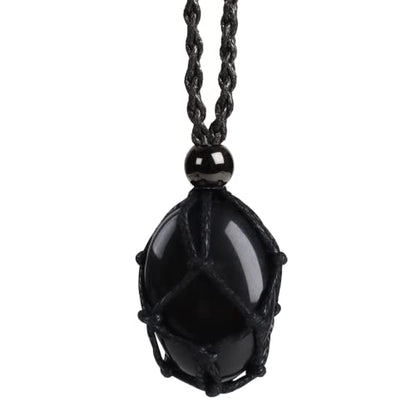 weryerker Natural Gemstone Pendant Necklace Healing Crystal Stone Pendant with Hand-Woven Rope Adjustable for Women Men - color: 1pc Black Obsidian 1