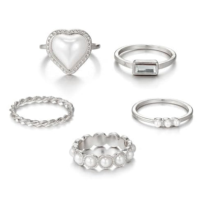 Layering Rings for Women, Adjustable Stainless Steel Joint Finger Cubic Zirconia Stackable Thumb Rings Band for Statement Open Knuckle Stacking for Women - color: Silver Heart 5PCS
