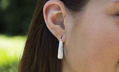 Devin Rose Oval Inside Outside Hoop Earrings for Women Faceted Sparkle Crystals - color: White