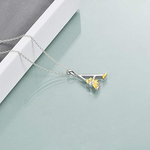 POPLYKE Initial Sunflower Necklace for Women 925 Sterling Sliver Sunflower Pendant Necklace Letter Initial Pendant Chain - style: Sunflower A