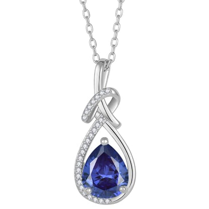 Infinity Teardrop Necklace Silver Tone Pendant Birthstone Jewelry for Women - color: Violet Blue