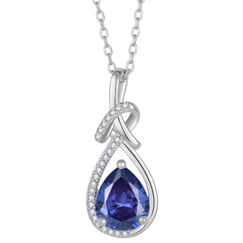Infinity Teardrop Necklace Silver Tone Pendant Birthstone Jewelry for Women - color: Violet Blue