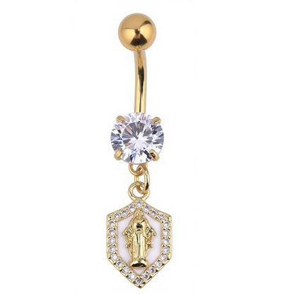 B BodyPJ Sparkles 14G Religious Belly Button Ring with Crystal Cross and Religious Charms, Stainless Steel - style: Type C,Gold