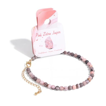 Natural Stone Beaded Anklets for Women, Handmade Boho Clear Quartz 4mm Crystal Beads Anklet, Gold Chain Adjustable Ankles Bracelet, Beach Summer Jewelry Gemstone Foot Bracelet Gift - color: Pink Zebra Jasper