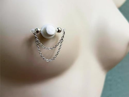 Longita Silver Gold Fake Nipple Rings Non Piercing Nipple Jewelry with Chain Adjustable Elastic Nooses Non Pierced Faux Body Jewelry for Women Men Comfortable Valentine's Day - color: B1- chain - silver