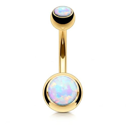 14GA Surgical Steel & Synthetic Opal Resin Belly Button Rings for Women | 3/8" Length, 5mm x 8mm Ball, Classic Look, Super High Quality - style: 2- Gold/Opal White