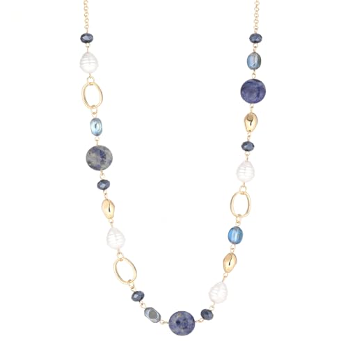 Long Gold Necklaces for Women Trendy Beaded Chain Necklace Chunky Costume Jewelry Gifts for Her - color: Navy Blue