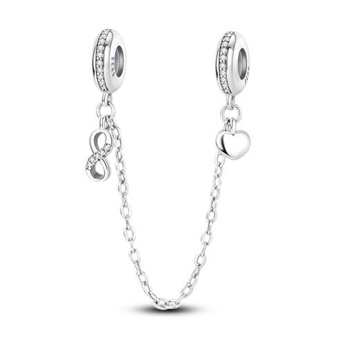 LNQOBU 925 Sterling silver Safety Chain for Bracelet,Family Forever Safety Chain Charm for Bracelet Stopper Spacer Charm Clip Charms Dangle Pendants Beads Jewelry Gift for Women - color: Love - Eternity
