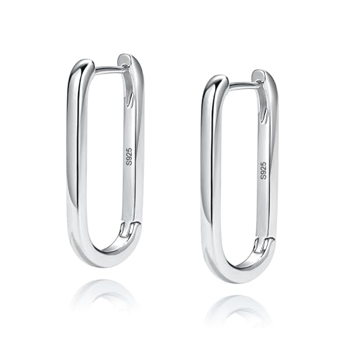 Me&Hz Gold Huggie Earrings Small Huggie Hoop Earrings for Women 14K Gold Plated Hypoallergenic Cubic Zirconia Huggies Mini Silver Hoop Earring for Women - color: Paperclip Hoop,Silver