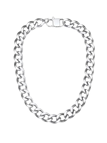 ChainsPro Cuban Link Chain for Women,Stainless Steel Chunky Necklace Silver/Gold Plated Thick Chain Choker, 12/16/20 mm Width,18" and 20" Punk Hip Hop Trendy Non Tarnish Jewelry Gifts - color: Silver, style: 16mm-18"