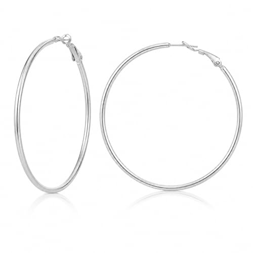 TIZU Big Hoop Earrings for Women Stainless Steel Hypoallergenic 14K Gold/Rose Gold/Black/Silver Hoop Earrings, 40mm/50mm/60mm/70mm Hoops Earrings Birthday Mothers Day Jewelry Gifts Women - color: Silver, size: 50mm