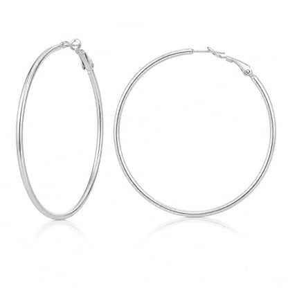 TIZU Big Hoop Earrings for Women Stainless Steel Hypoallergenic 14K Gold/Rose Gold/Black/Silver Hoop Earrings, 40mm/50mm/60mm/70mm Hoops Earrings Birthday Mothers Day Jewelry Gifts Women - color: Silver, size: 50mm