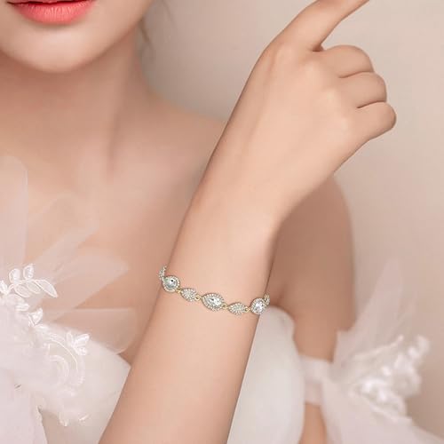 EleQueen Women's Wedding Bridal Jewelry Sets for Brides Bridesmaids, Cubic Zirconia Teardrop Necklace Tennis Bracelet Dangle Earrings Jewellery Set - color: 05-Clear Gold-Tone