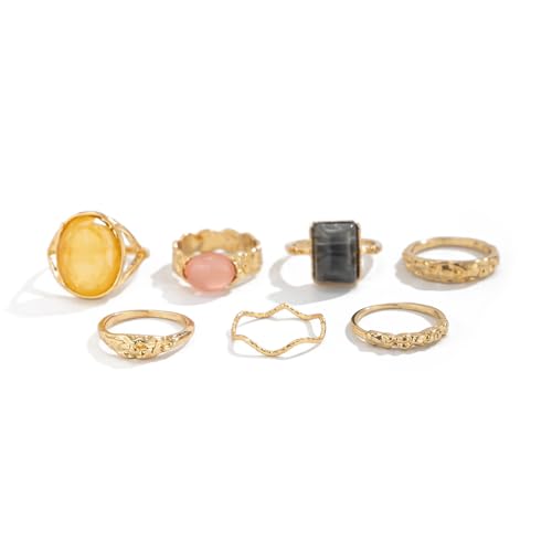 Rings for Women Colorful Chunky Rings Set Adjustable Thick Statement Ring for Women Trendy Dainty Stacking Ring Vintage Chunky Jewelry - style: B : 7PCS - G