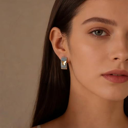 Turquoise Hoop Earrings for Women/Men 18K Real Gold Plated Cubic Zirconia Hoop Earrings Hypoallergenic Cartilage Ear Jewelry - color: Butterfly