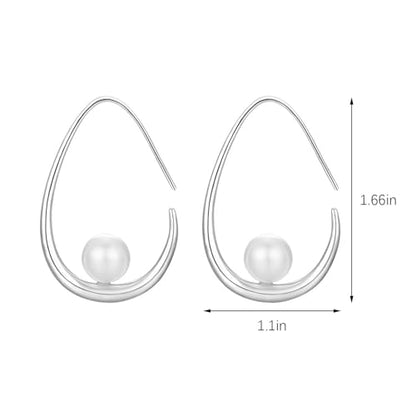 14k Gold Plated Lightweight Pearl Earrings,Trendy Jewelry,Teardrop Hoop Earrings for Women,Pearl Drop Earrings,Elegant Jewelry for Gifts - color: silver drop pearl