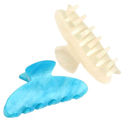 2Pcs Hair Claw Clips for Women Cute Fashion Hair Accessories Daily Gift - color: Cream Yellow and Blue