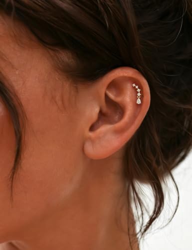 Freekiss Cartilage Flat Back Earrings Hypoallergenic for Sensitive Ears | 14K Gold / Sterling Silver Plated Climbers Earrings for Women Dainty Cz Stud Earring 20G Conch Tragus Helix Piercing Jewelry - color: 5CZ Teardrop-GD