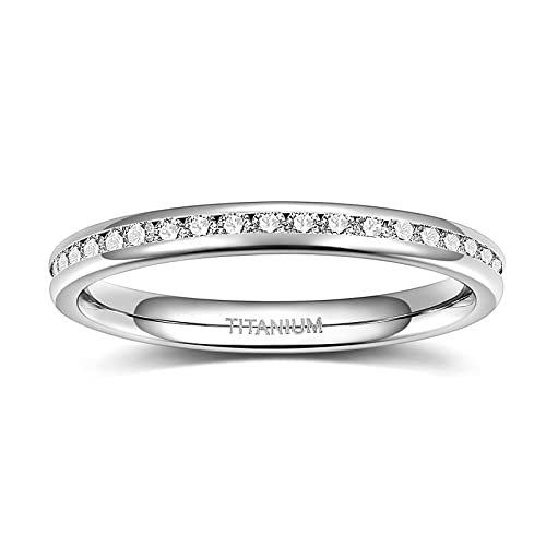 TIGRADE 2.5mm 4mm 5mm 6mm Titanium Ring Cubic Zirconia Engagement Ring Wedding Band Size 3 to 13.5 - color: 2.5mm-round cz