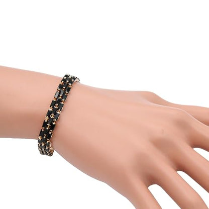 Tennis Bracelet, 13mm Width, Black Cubic Zirconia, Gold Plated Brass, 7 Inch Length, 11 Grams - color: Gold Black